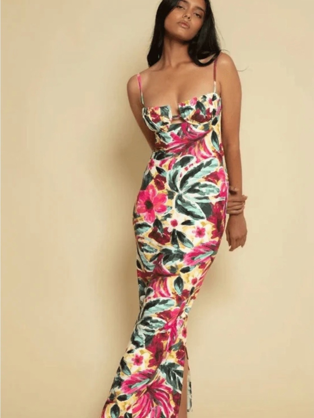 Isla Floral Petal Long Slip Dress